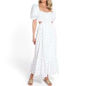 Faithfull the Brand Bloom Midi Dress Cario Floral Smocked Cutout L